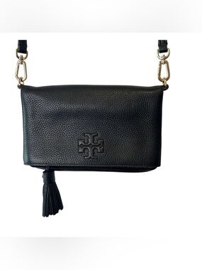 Tory Burch Thea Mini Foldover Crossbody Black Pebbled Leather